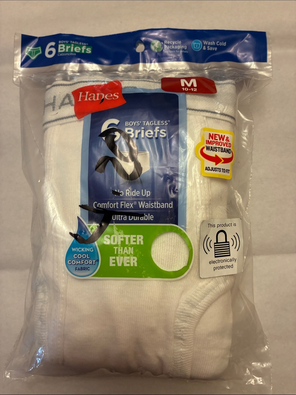 Hanes Boys' White Tagless Briefs - Medium (10-12) - 6 Pack